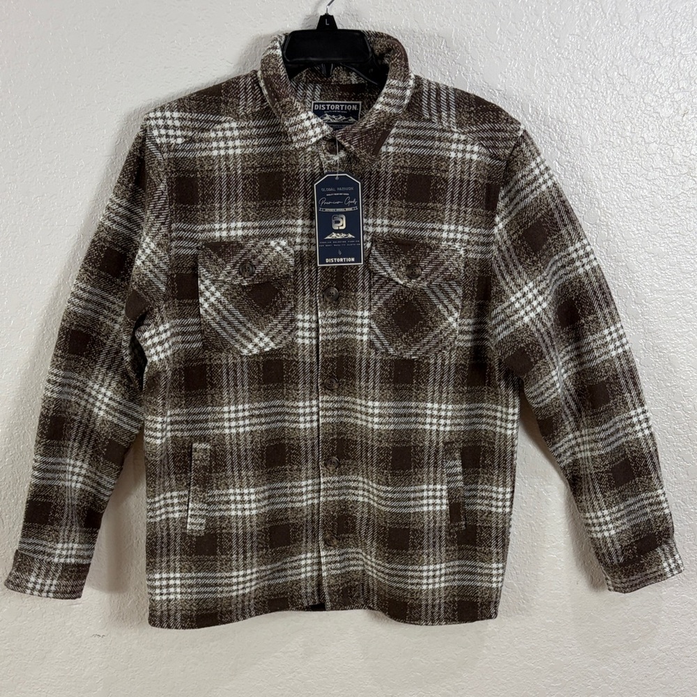 Distortion,Size L,Brown Plaid Men's Shirt Jacket